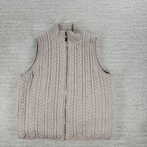 Joie Reversible Cable Knit Puffer Vest Women’s M Beige Oatmeal Zip Mock Neck